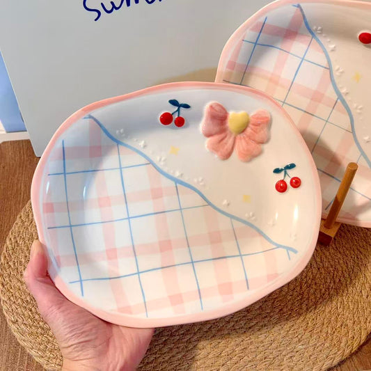 Pastel Pink Bow Ceramic Rectangular Plate, 9.8-Inch