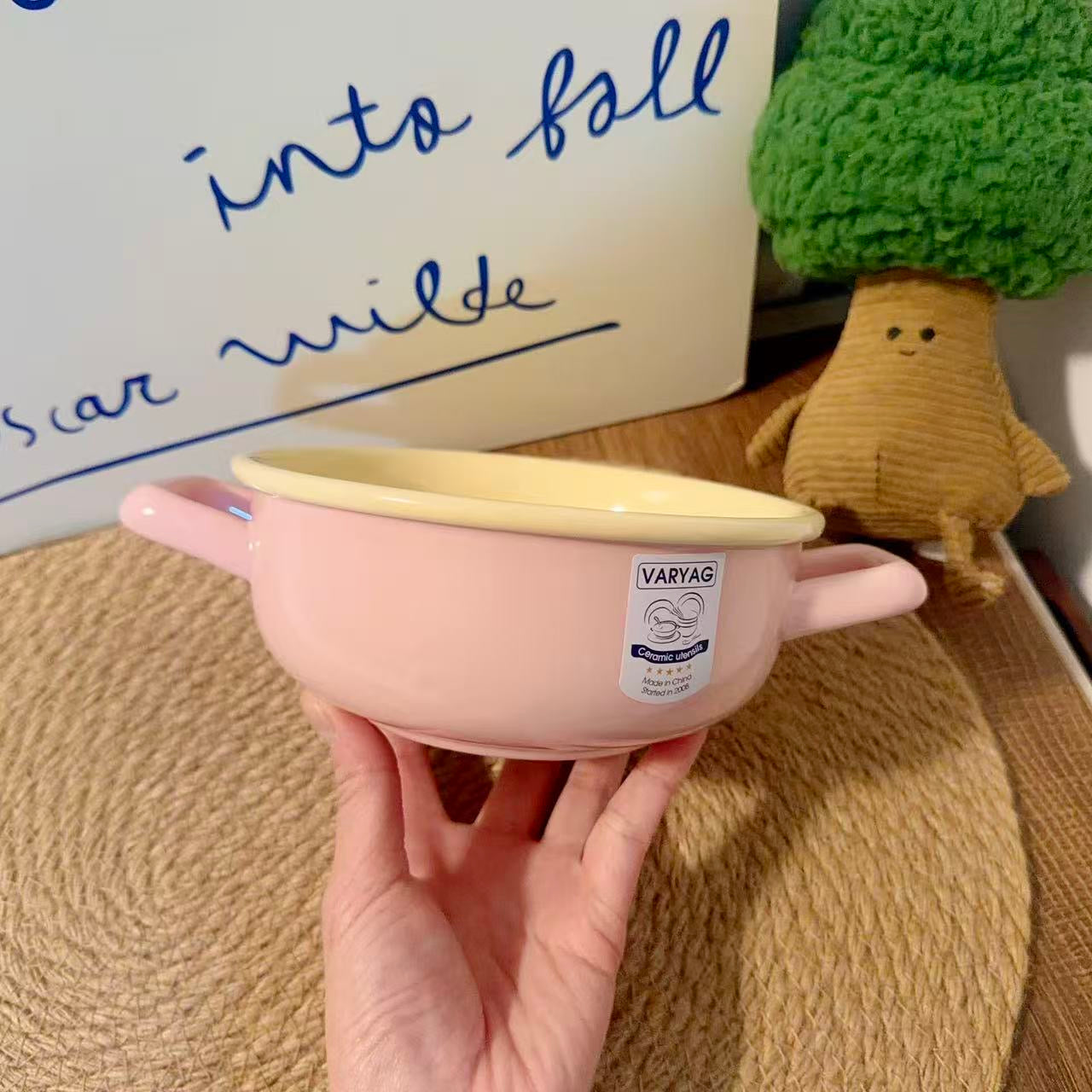 Pastel Color Ceramic Bowl with Handles - 650ML