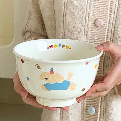 Cute Cat & Dog Ceramic Footed Noodle Bowl – 1000ML