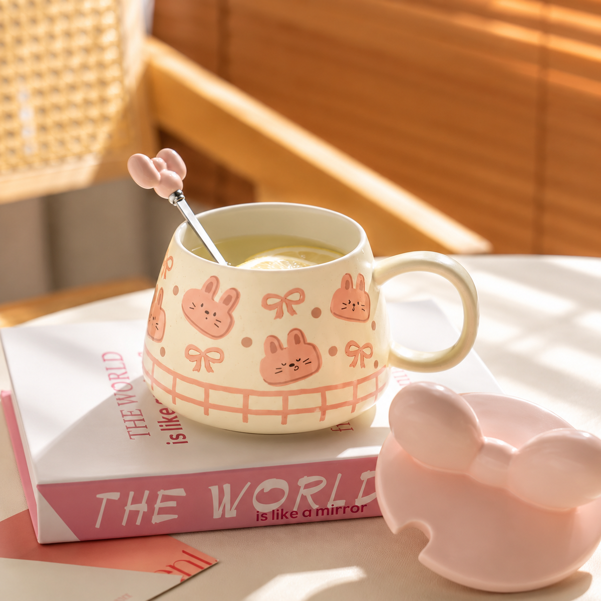 Pink Bunny Ceramic Mug with Lid & Spoon – 400ML