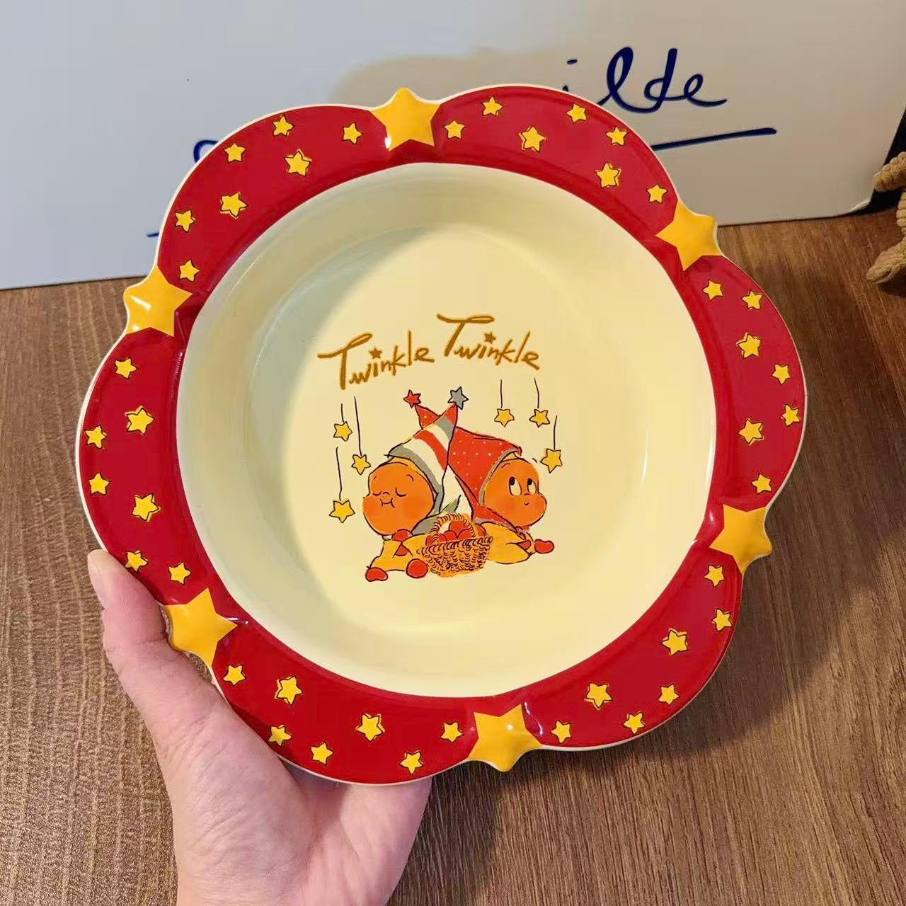 Twinkle Twinkle Ceramic Deep Plate - Star Border Design, 8.5-Inch