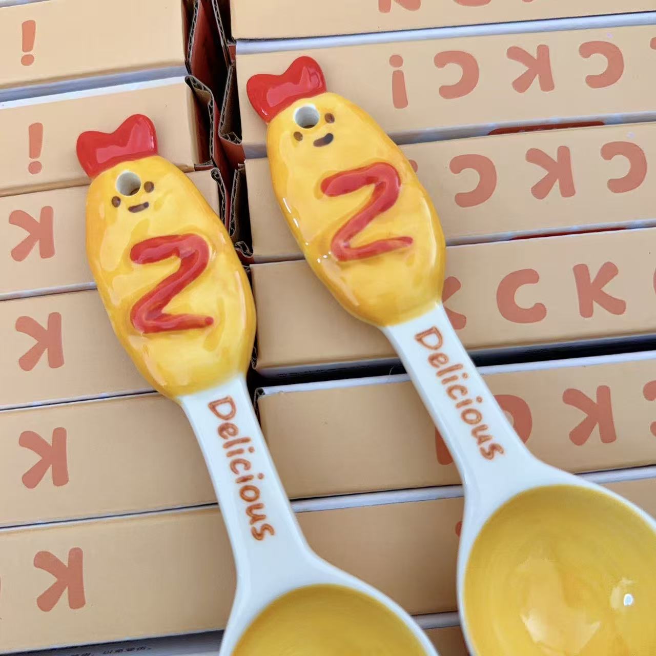 Kawaii Fried Shrimp Ceramic Spoon
