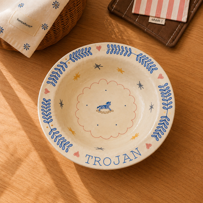 Trojan Blue Horse Ceramic Pasta Plate, 7.6-Inch