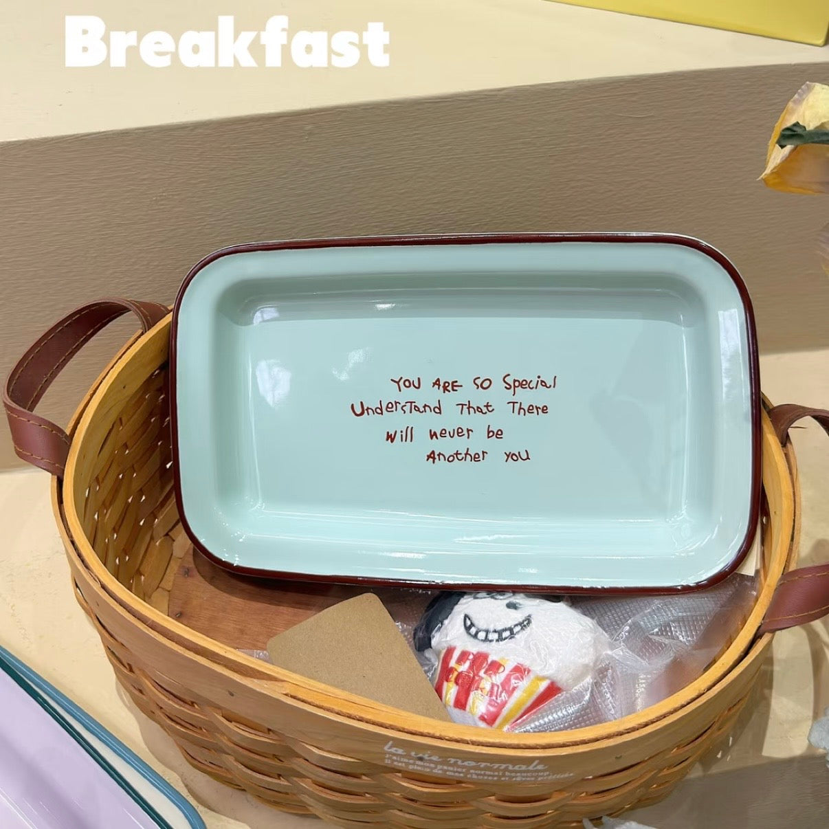 Pastel Colors Ceramic Rectangular Breakfast Plate, 10.5-Inch