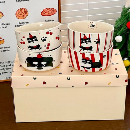 Cute Schnauzer Ceramic Bowl Gift Set - Set of 4, 350ML