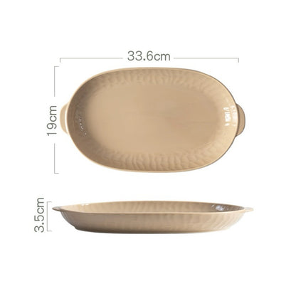 Cream Style Frosted Oval Plate with Handles | Two Colors: Ivory White and Light Brown