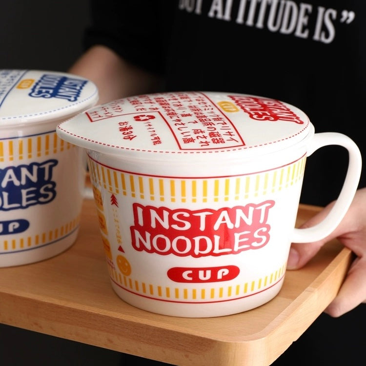 Large Capacity Instant Noodle Ceramic Ramen Bowl - Unique Design, Microwave and Dishwasher Safe