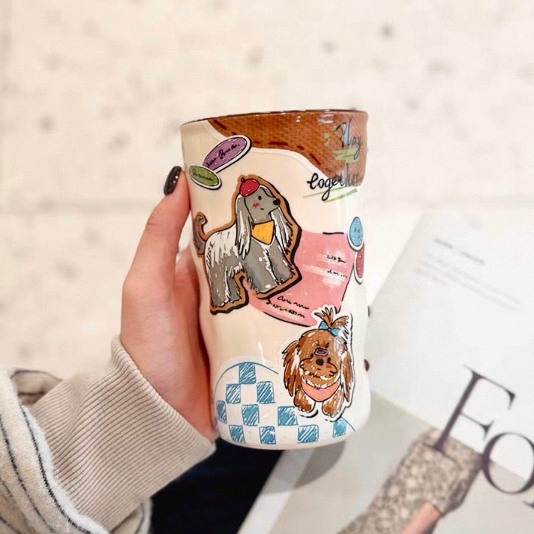 Vintage Brown Puppy Ceramic Mug - 380ML Capacity