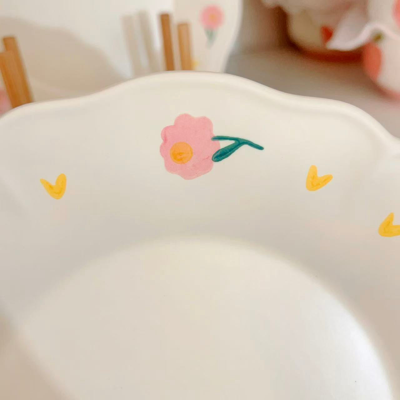 Creamy White Floral Ceramic Plate, 8.5-Inch