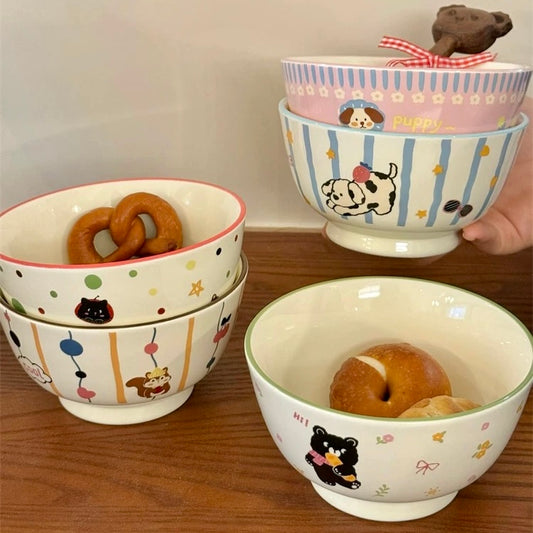 Cute Animal Party Ceramic Cereal Bowl - 5 Designs, 350ML