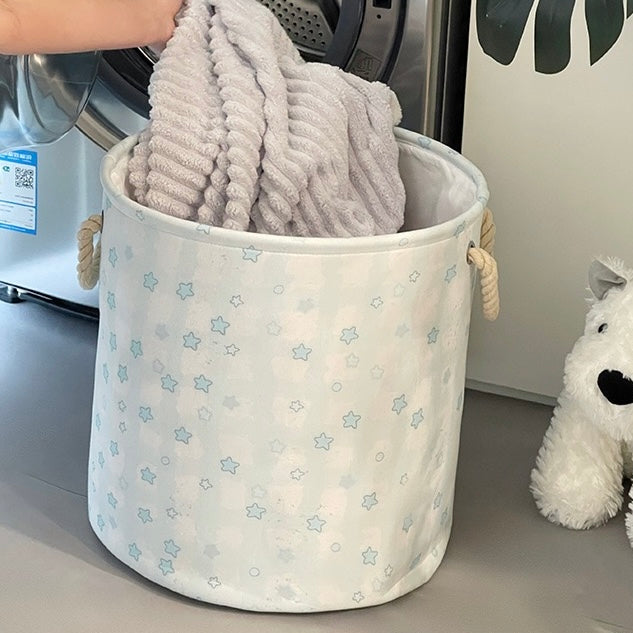 Cute Star Cotton-Linen Laundry Basket – Foldable & Water-Resistant