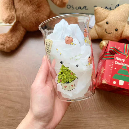 Christmas snowman glass cup with Snow man design and hot drink bucket, 350ML