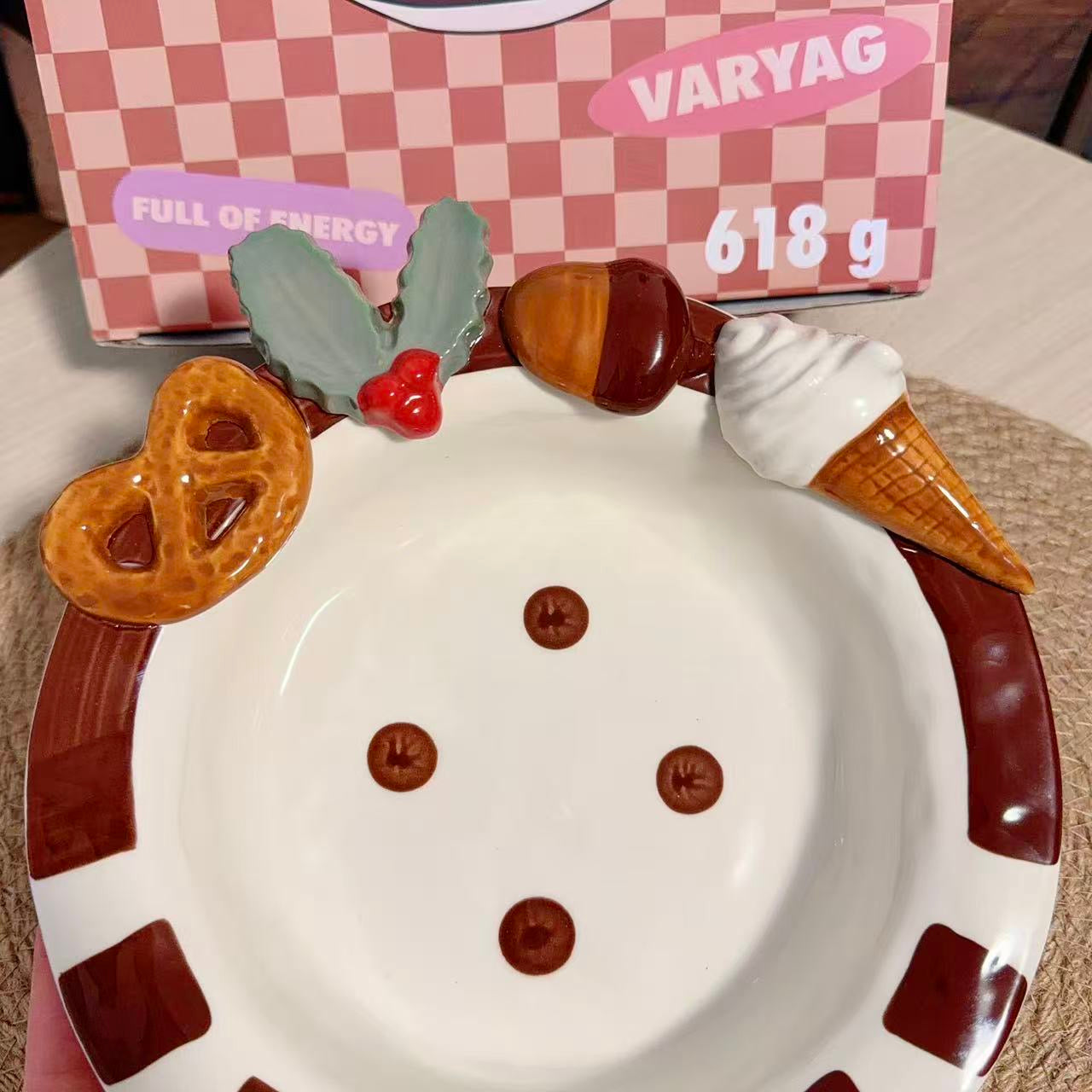 Hand-Painted Cookie Snack Ceramic Deep Plate, 8-Inch
