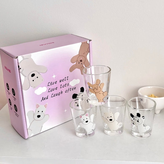 Cute Puppy Soju Glass Gift Set - Set of 4