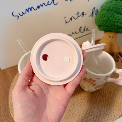 Bow Bunny Ceramic Mug with Straw & Lid - 400ML / 600ML