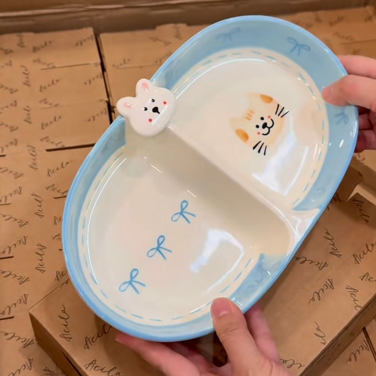 Bow Bunny Ceramic Divided Plate, 10-Inch