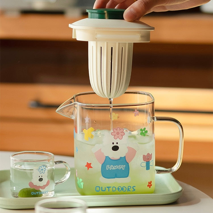 Cute Westie Glass Water Pitcher with Tea Infuser - 800ML