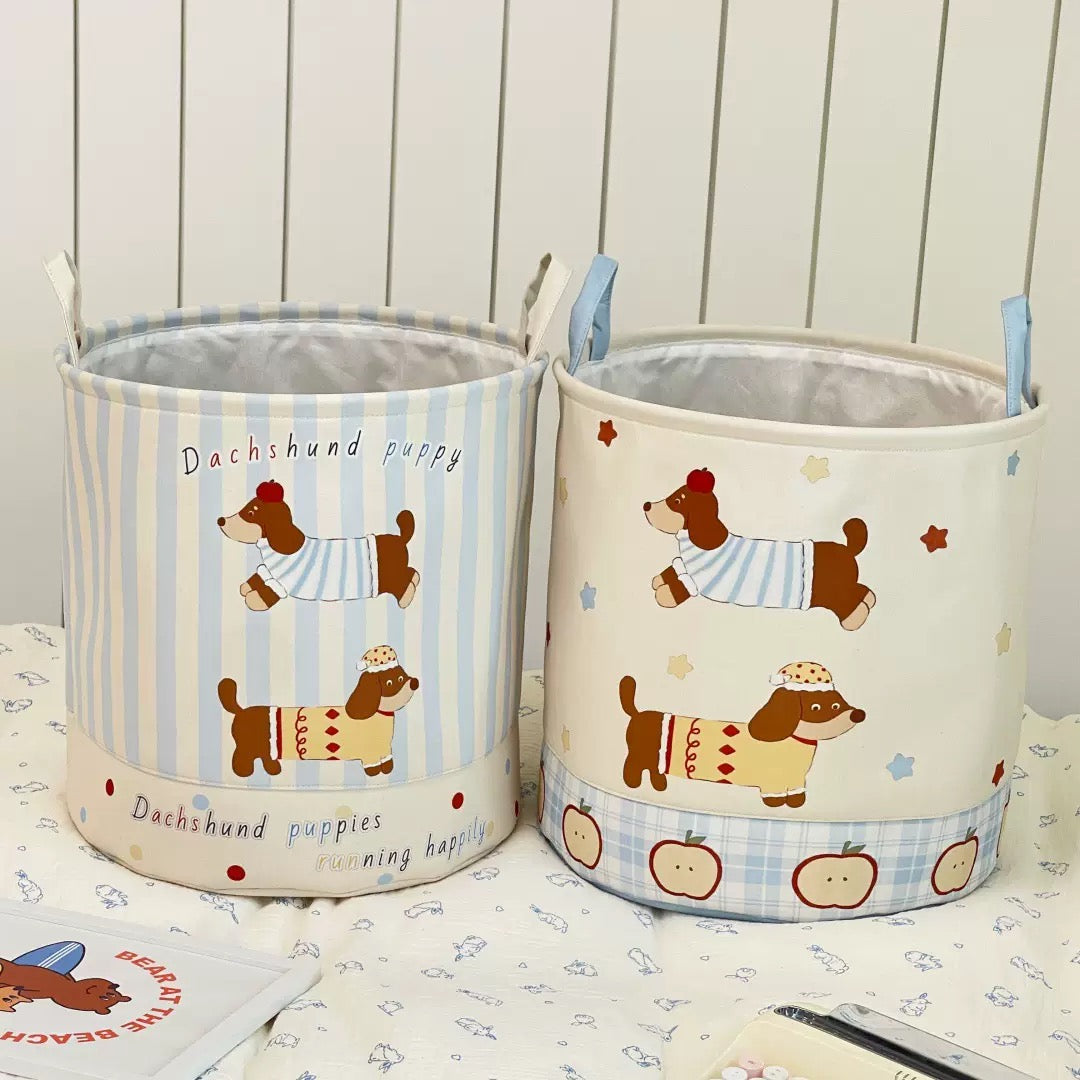 Dachshund Puppy Linen Storage Basket - Water-Resistant, 2 Designs