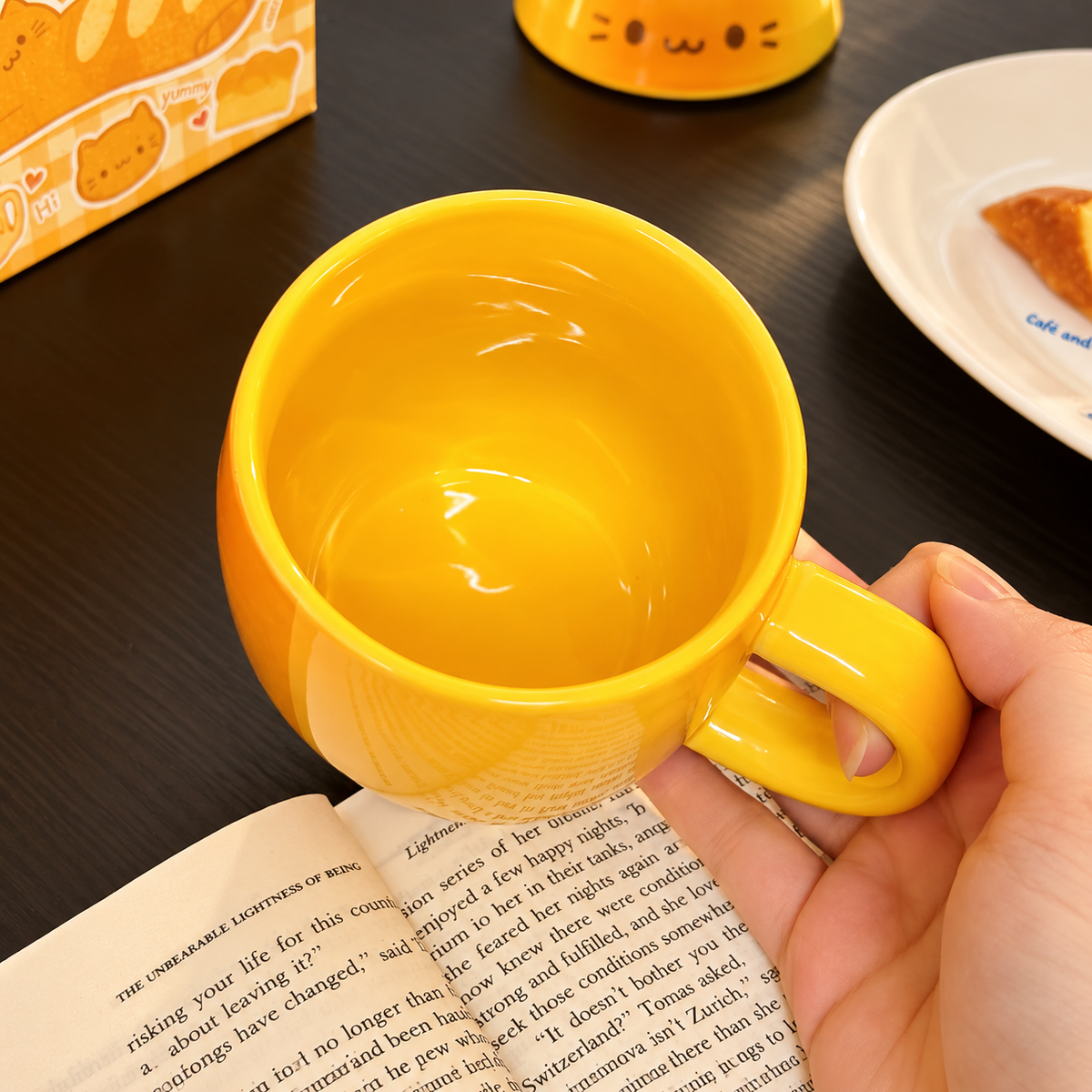 Baguette Cat Ceramic Mug with Lid & Spoon – 350ML