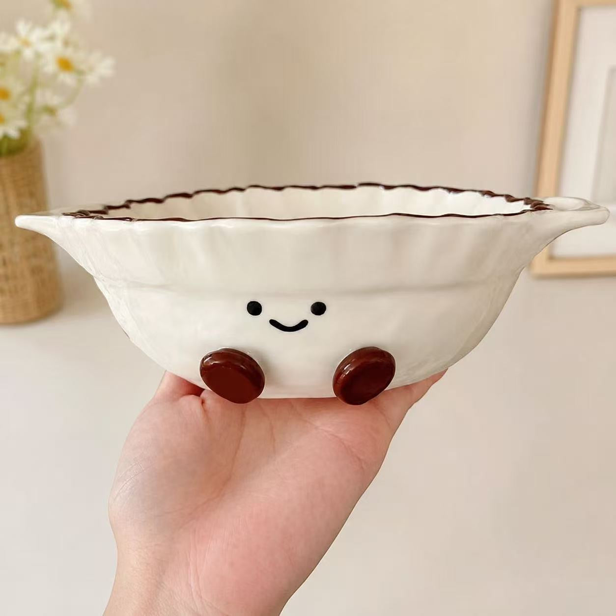 Hand-Painted Cocoa Bean Ceramic Ramen Bowl with Handles – 780ML