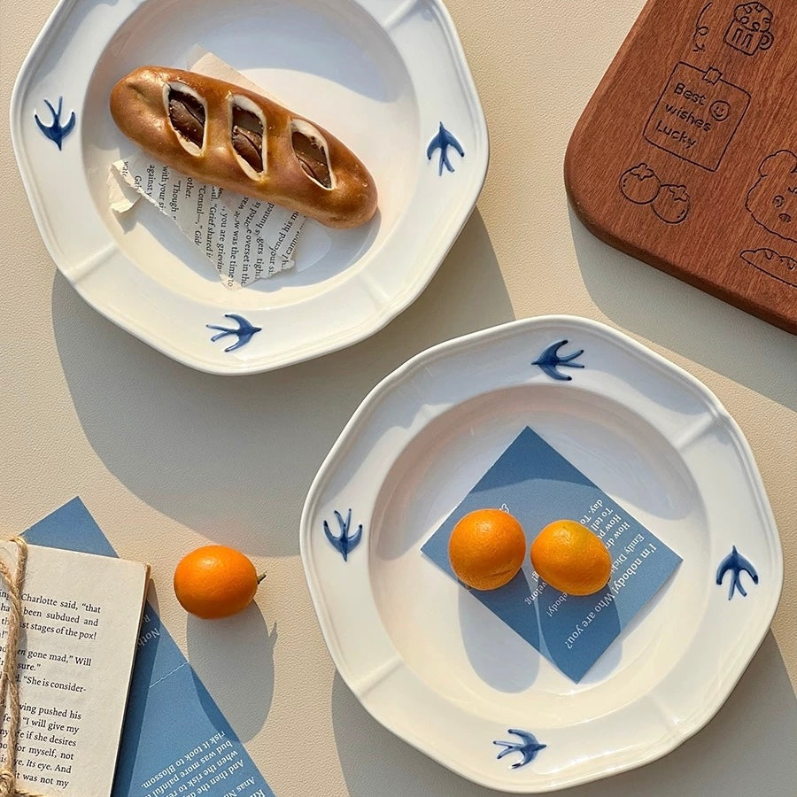 Japanese Hand-Painted Swallow Deep Ceramic Plate