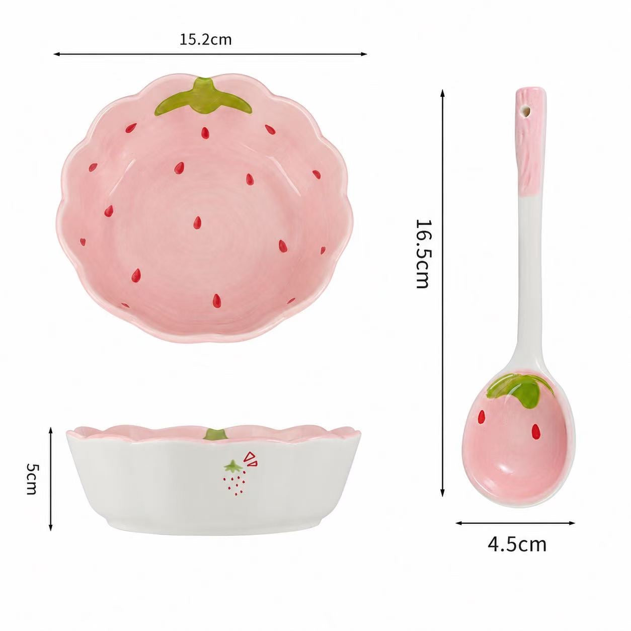 Strawberry & Lemon Ceramic Yogurt Bowl with Spoon - 400ML