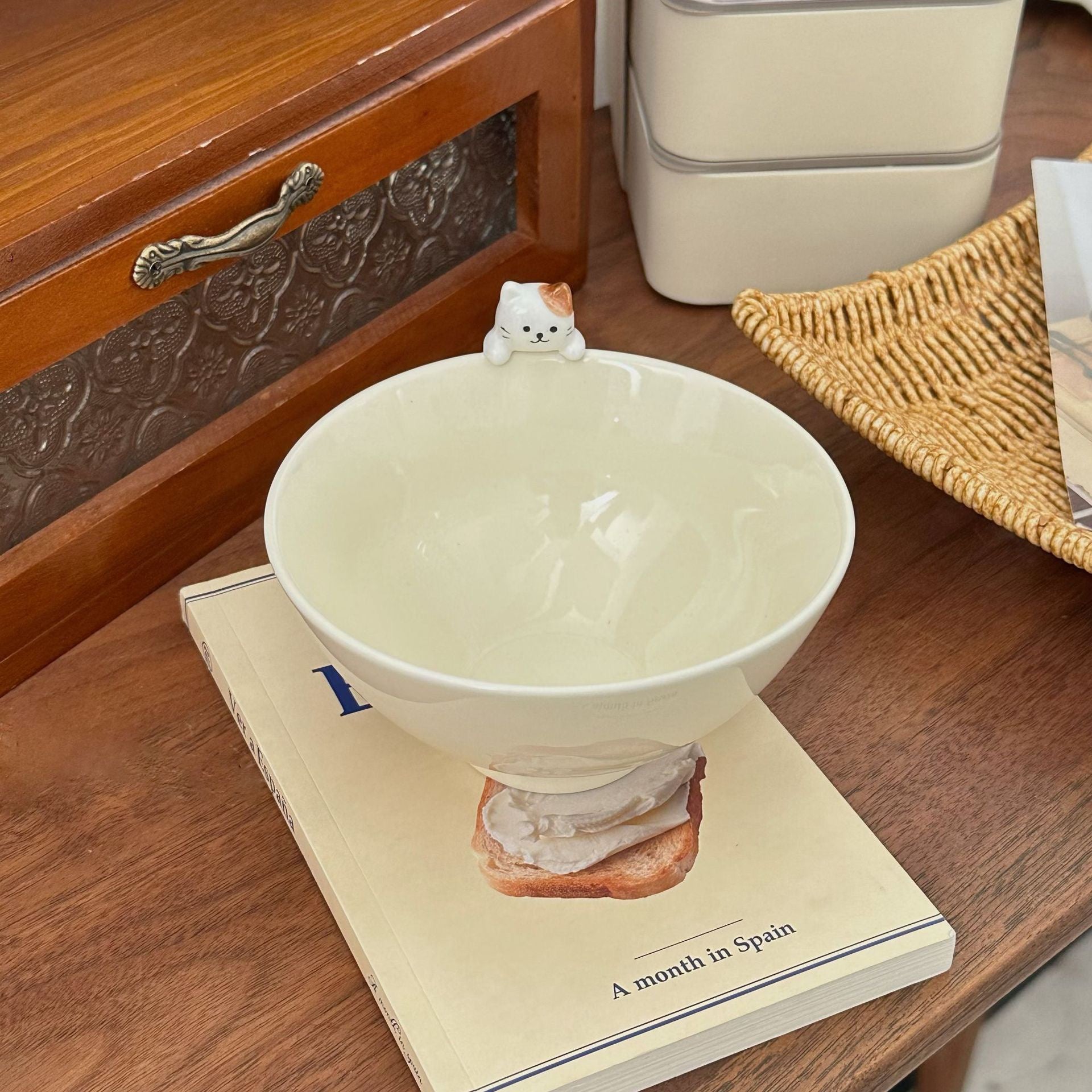 Hand-Painted 3D Cat Ceramic Bowl, 300ML Capacity