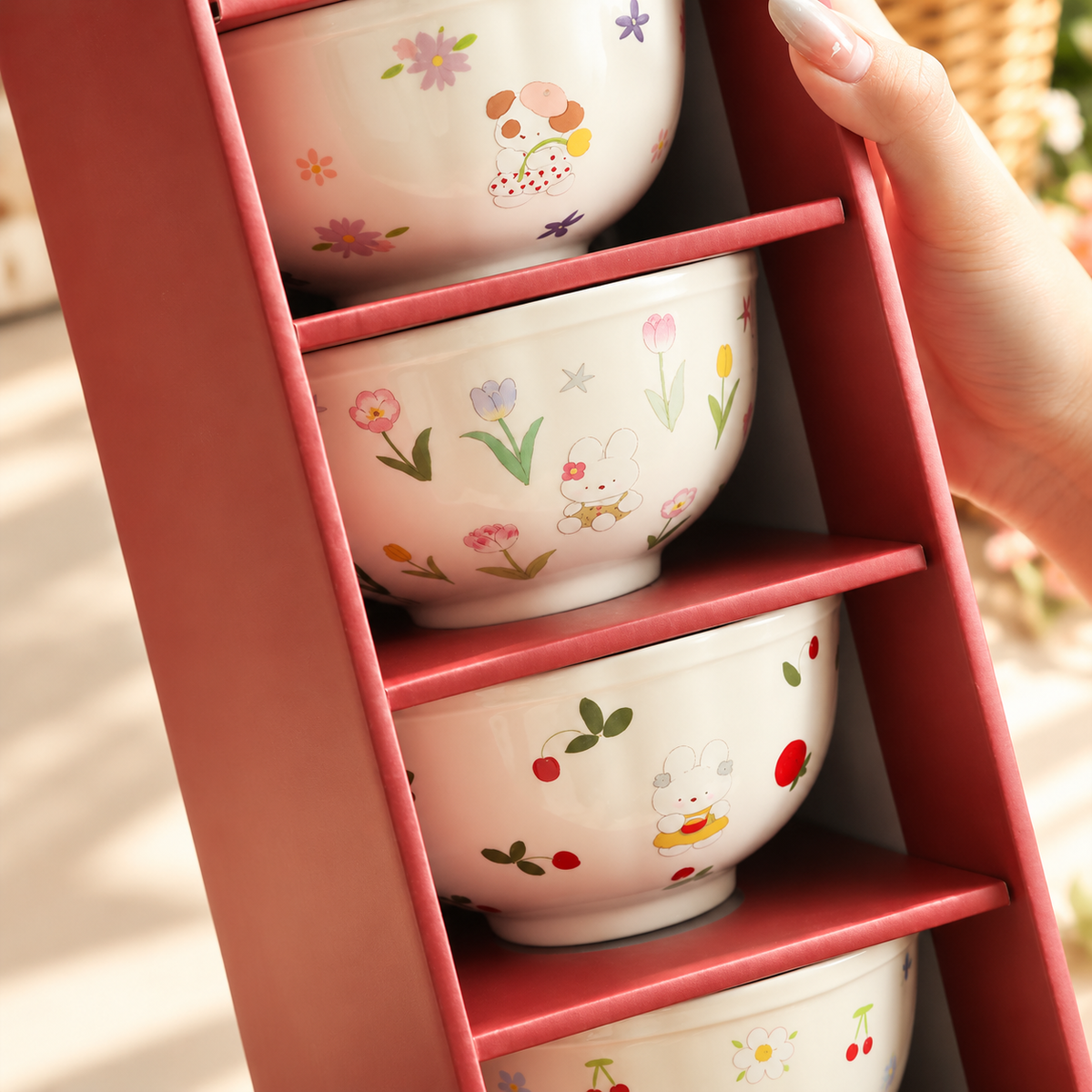 Bunny & Floral Ceramic Bowl Gift Set – 350ML, Set of 5