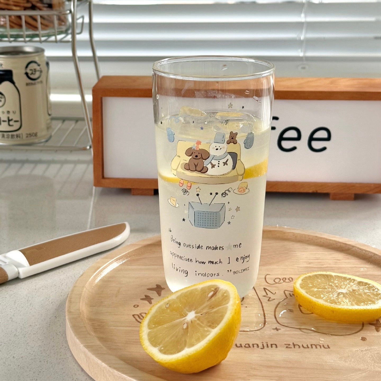 Winter Snowman Glass Cup with Straw – 400ML