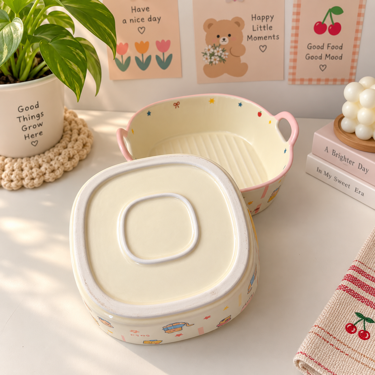 Lucky Cat Ceramic Baking Dish with Handles – Oven & Air Fryer Safe