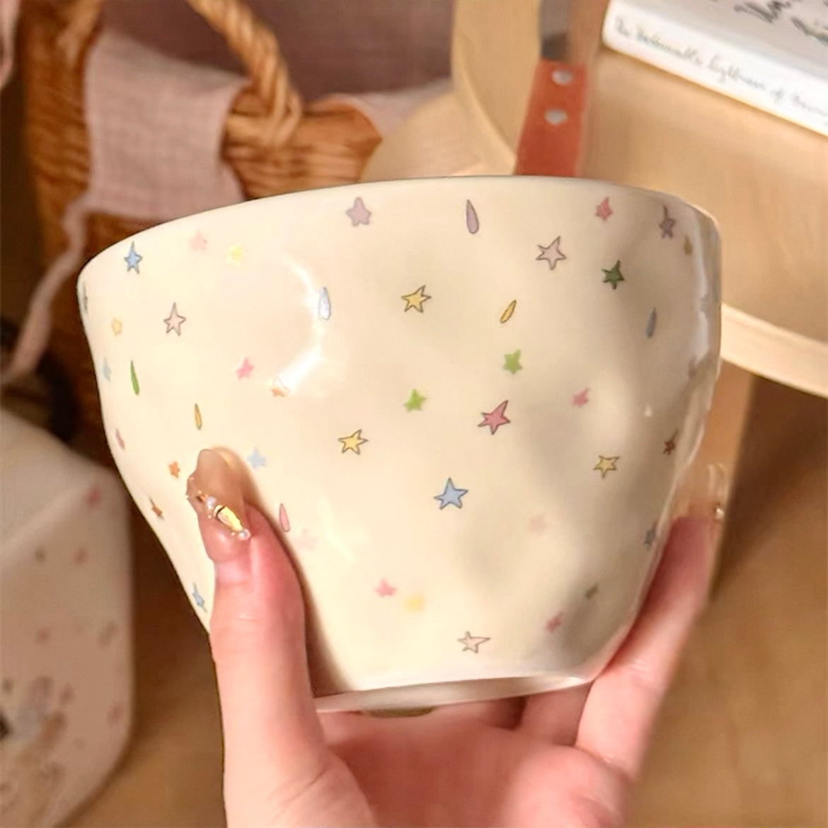 Colorful Star Ceramic Bowl, 550ML Capacity