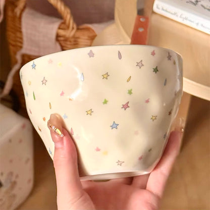 Colorful Star Ceramic Bowl, 550ML Capacity