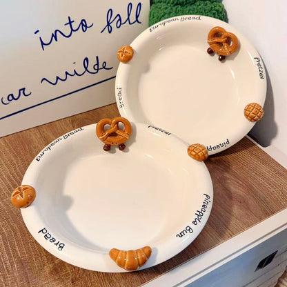 Hand-Painted 3D Bread Ceramic Deep Plate, 8.4-Inch