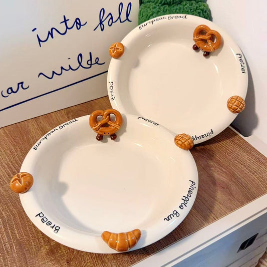 Hand-Painted 3D Bread Ceramic Deep Plate, 8.4-Inch