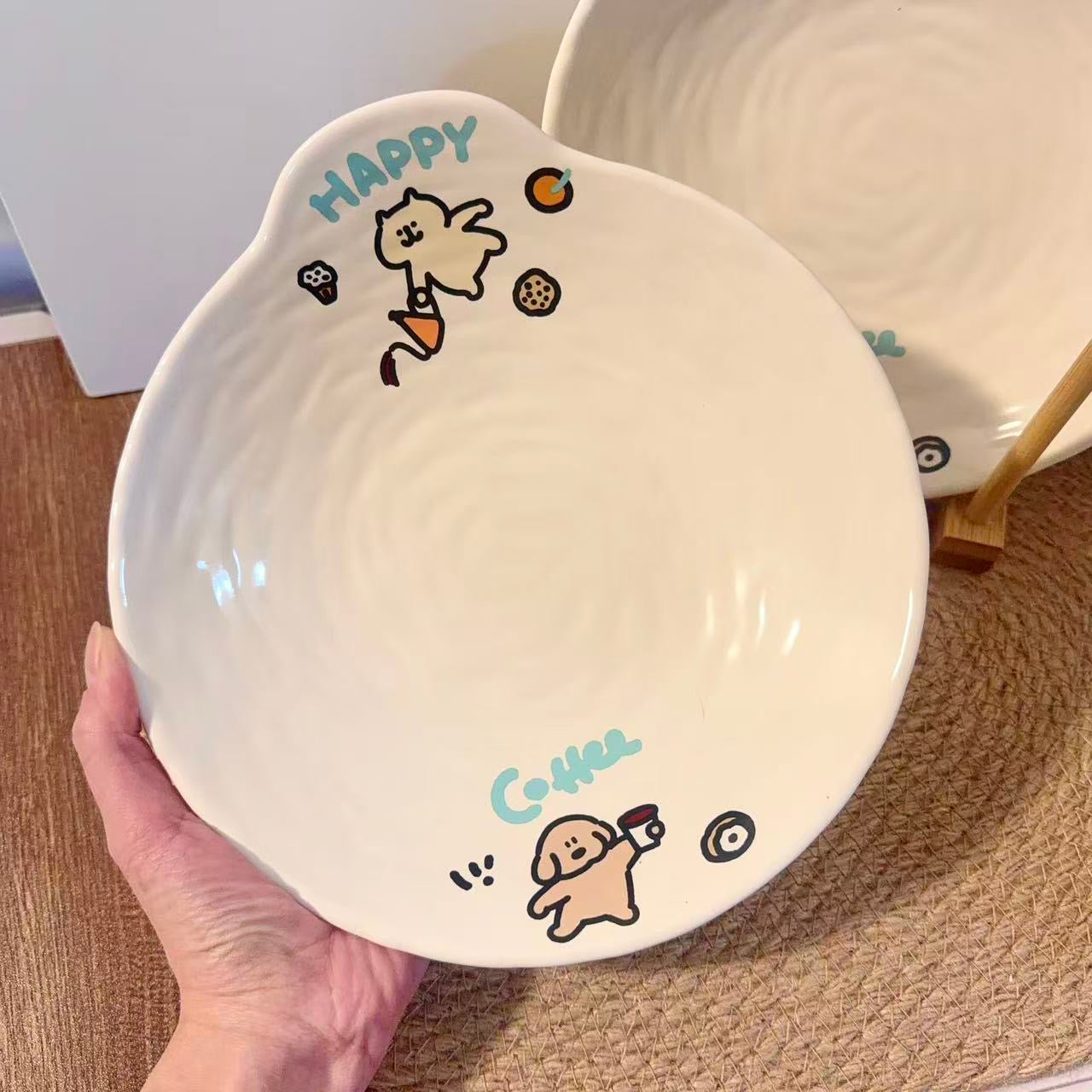 Coffee Puppy Ceramic Plate with Handle, 8-Inch