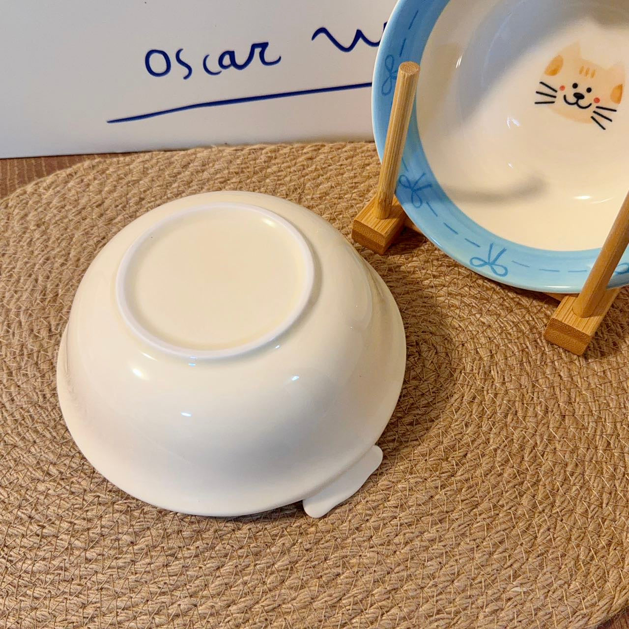 Hand-Painted Bow Bear Ceramic Soup Bowl - 600ML