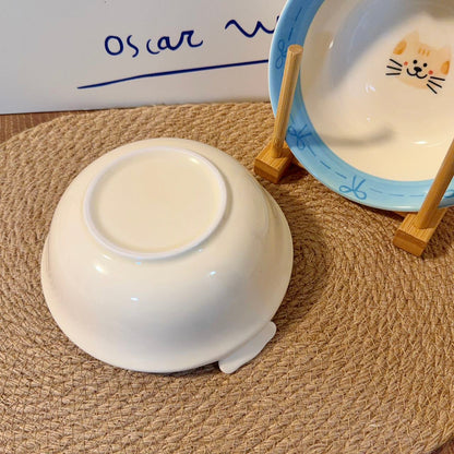 Hand-Painted Bow Bear Ceramic Soup Bowl - 600ML