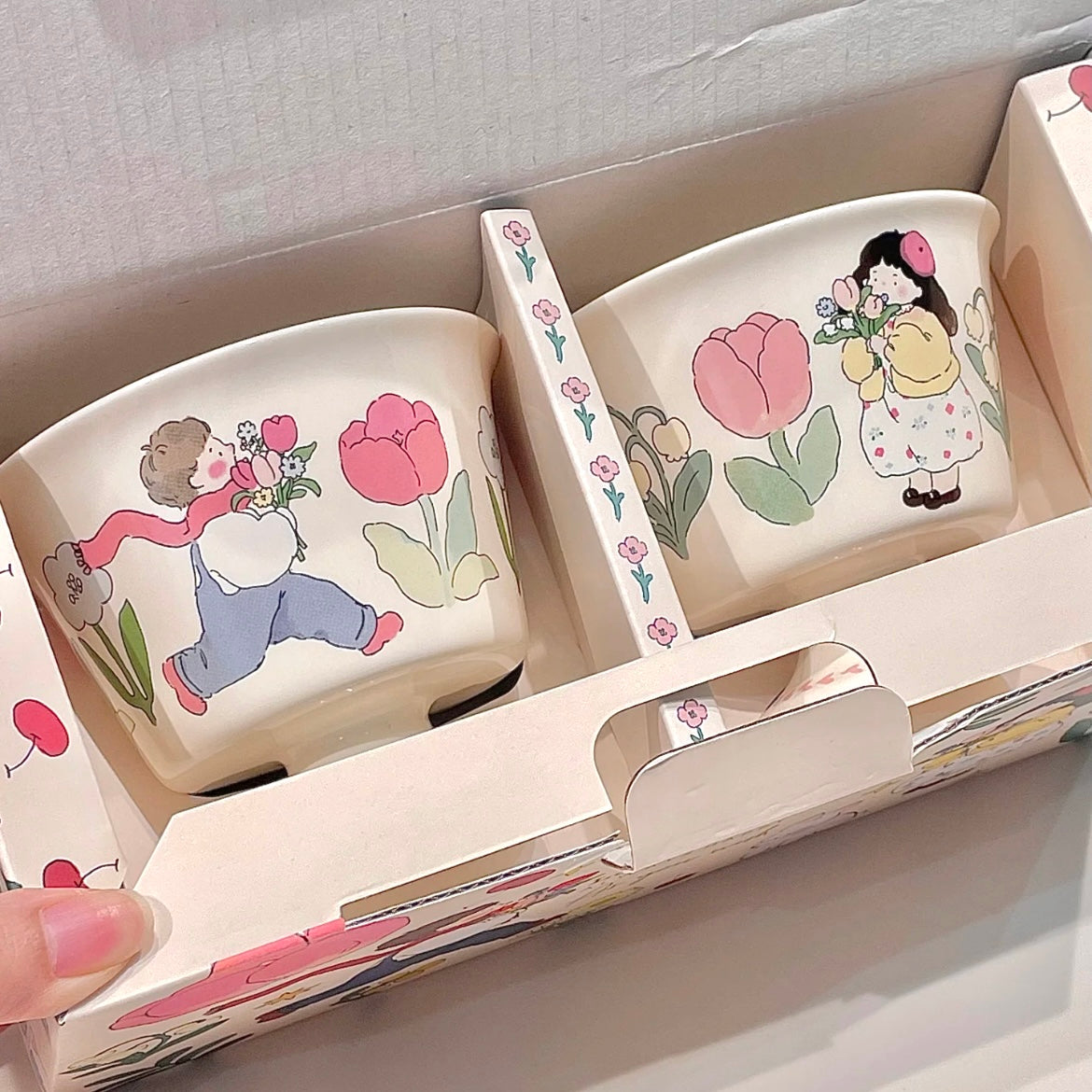 Cute Couple Ceramic Dessert Cups – Gift Box Included