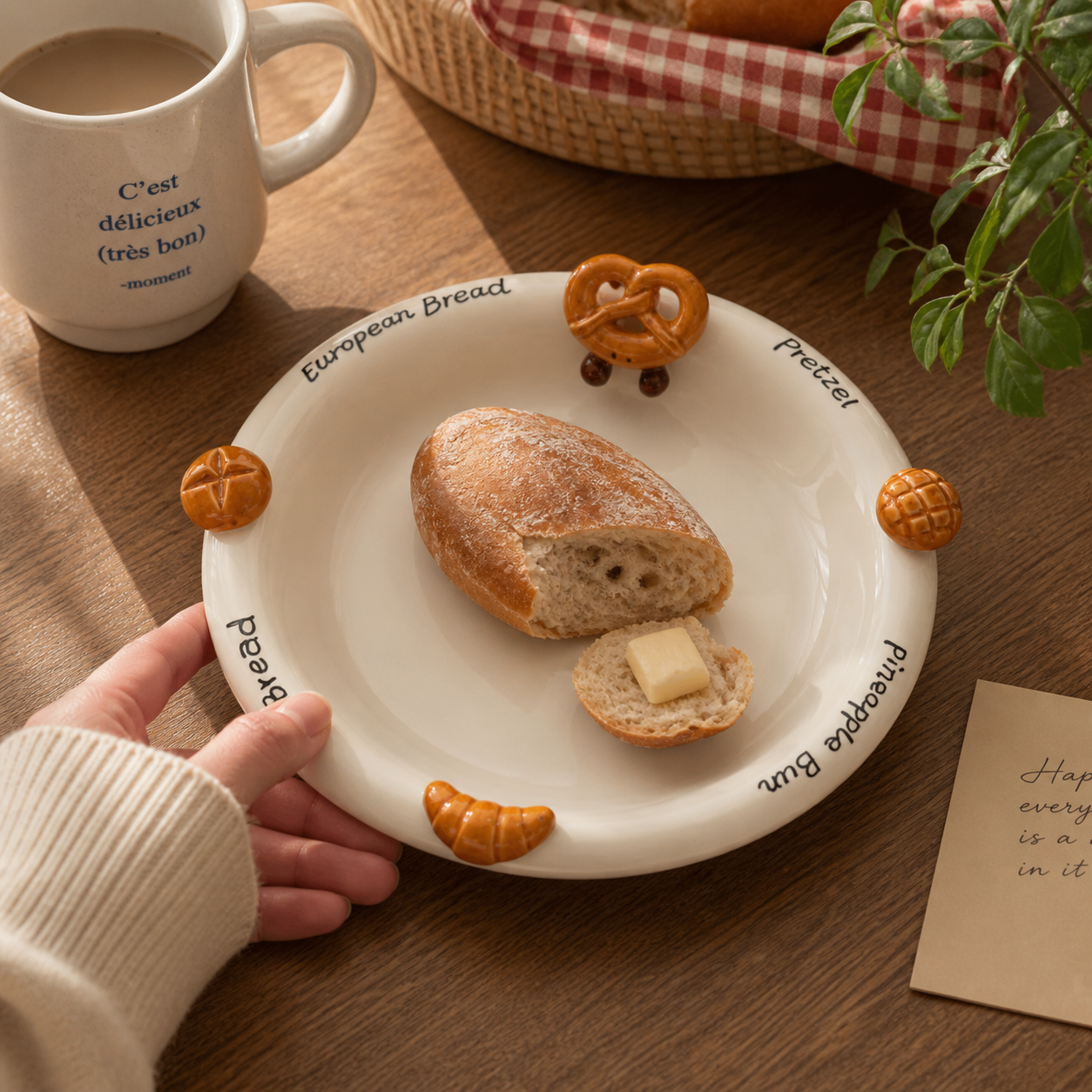 Hand-Painted 3D Bread Ceramic Deep Plate, 8.4-Inch
