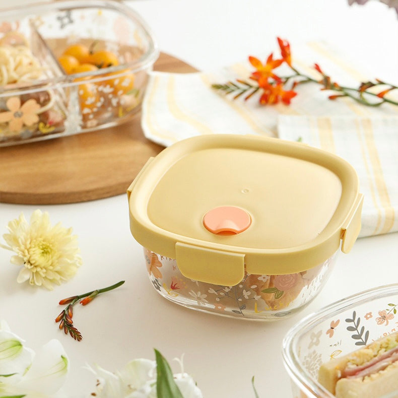 Spring Floral Glass Food Container – 800ML Bento Box