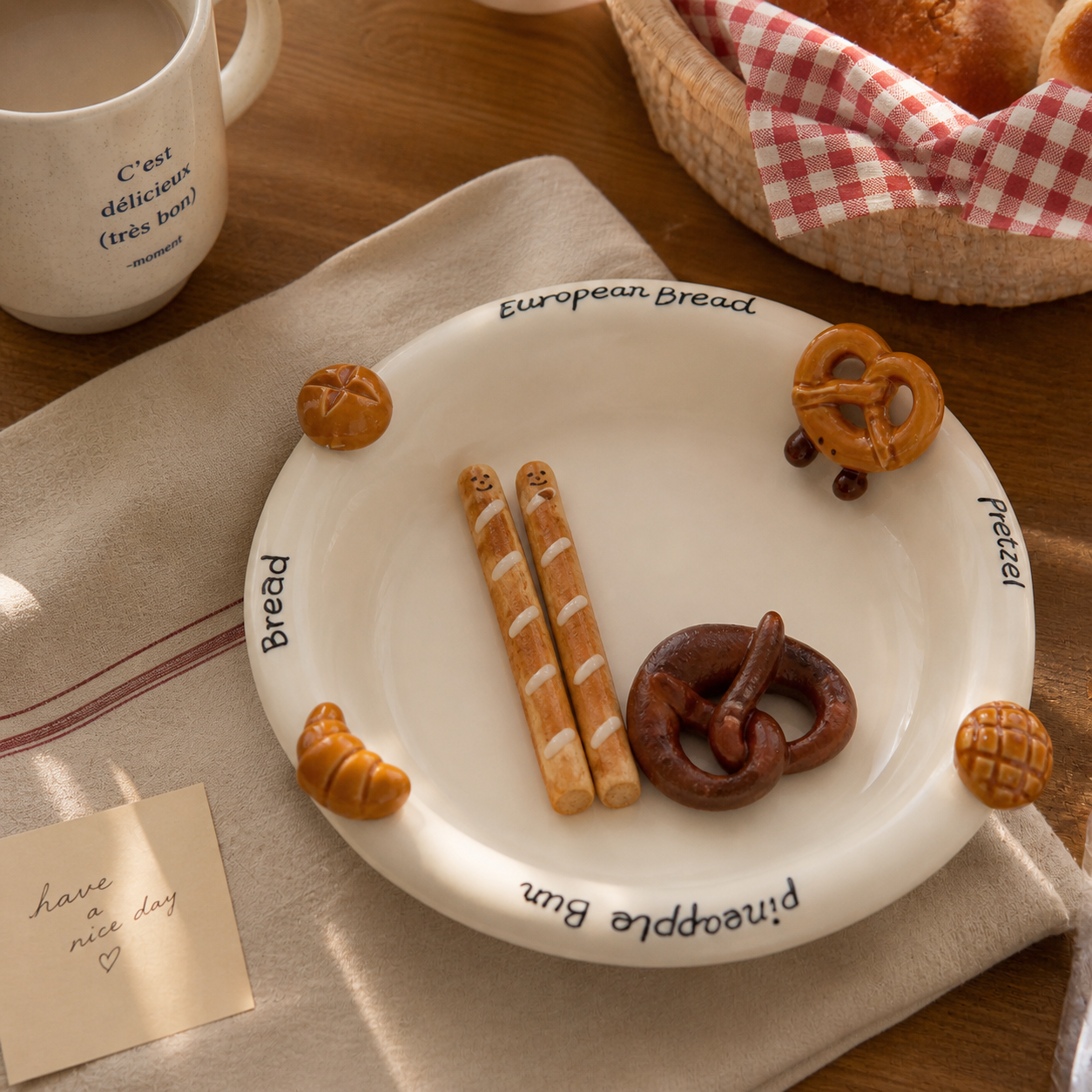Hand-Painted 3D Bread Ceramic Deep Plate, 8.4-Inch