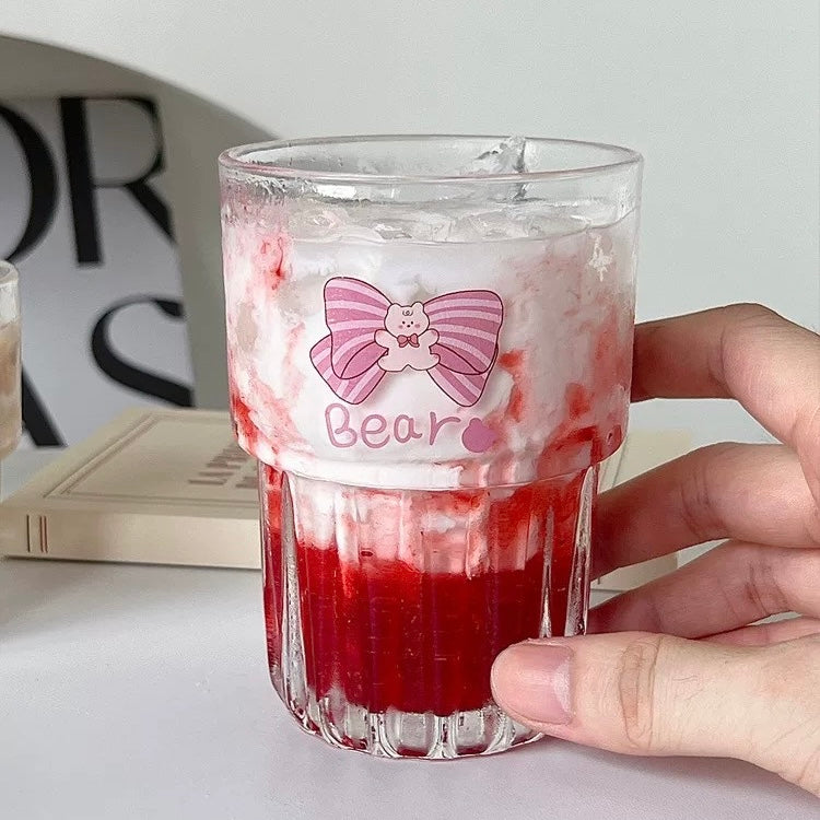 Sweet Bow Bear Glass Cup - 380ML Capacity