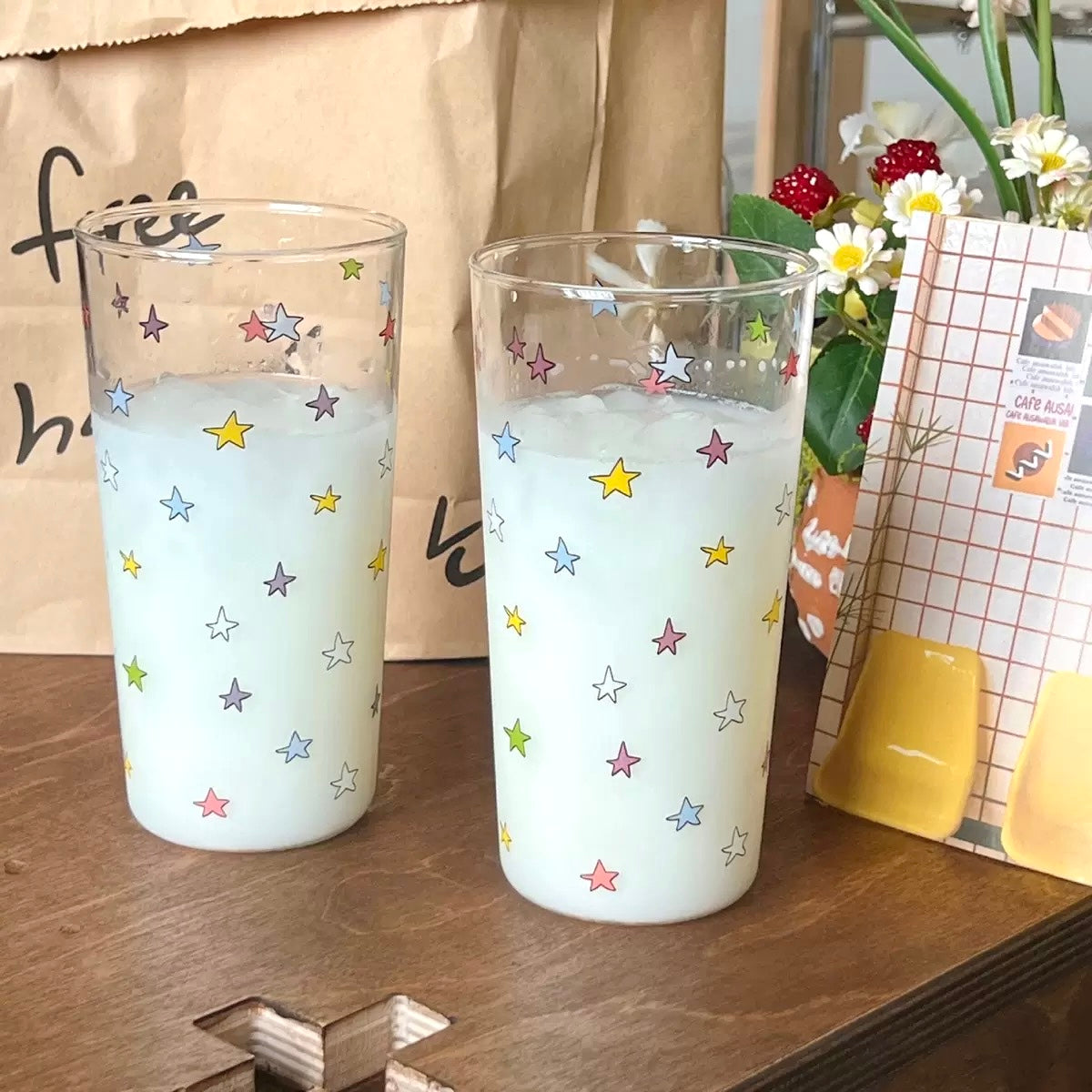 Colourful Star Kawaii Glass Cup – 360ML