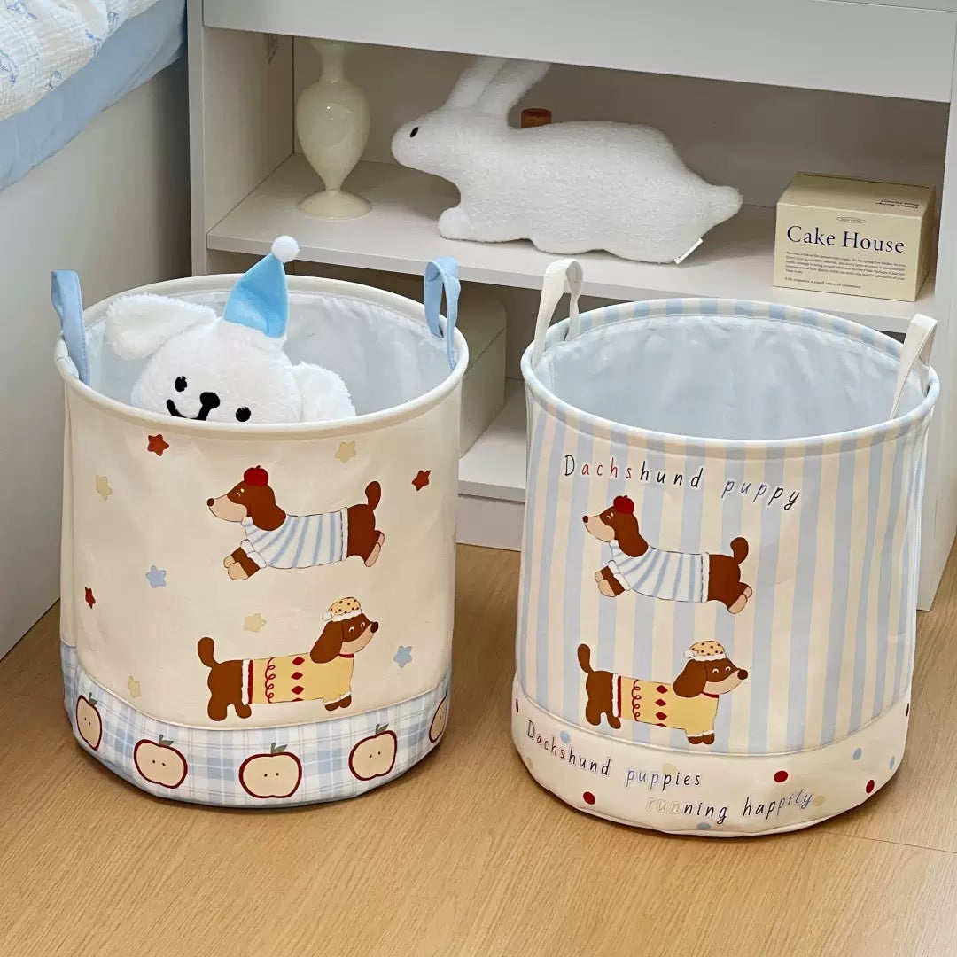 Dachshund Puppy Linen Storage Basket - Water-Resistant, 2 Designs