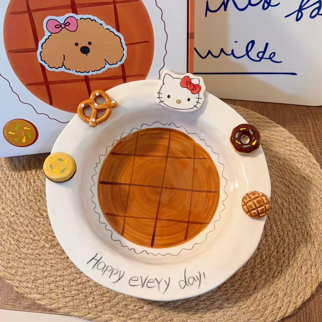 Caramel Kitty Hand-Painted Ceramic Deep Plate, 8.2-Inch