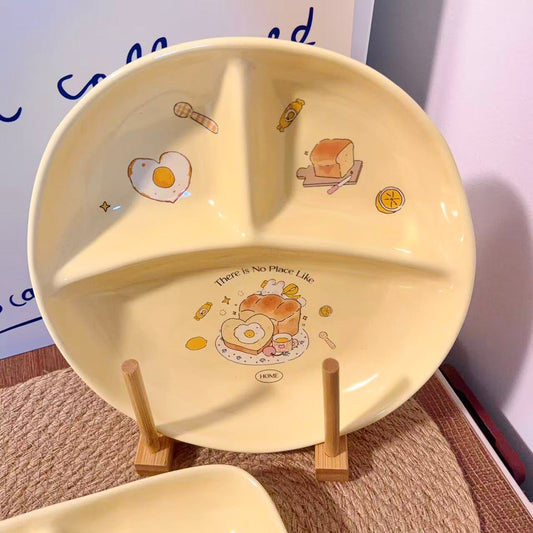 Bread & Bagel Bunny Ceramic Divided Plate, 9.2-Inch