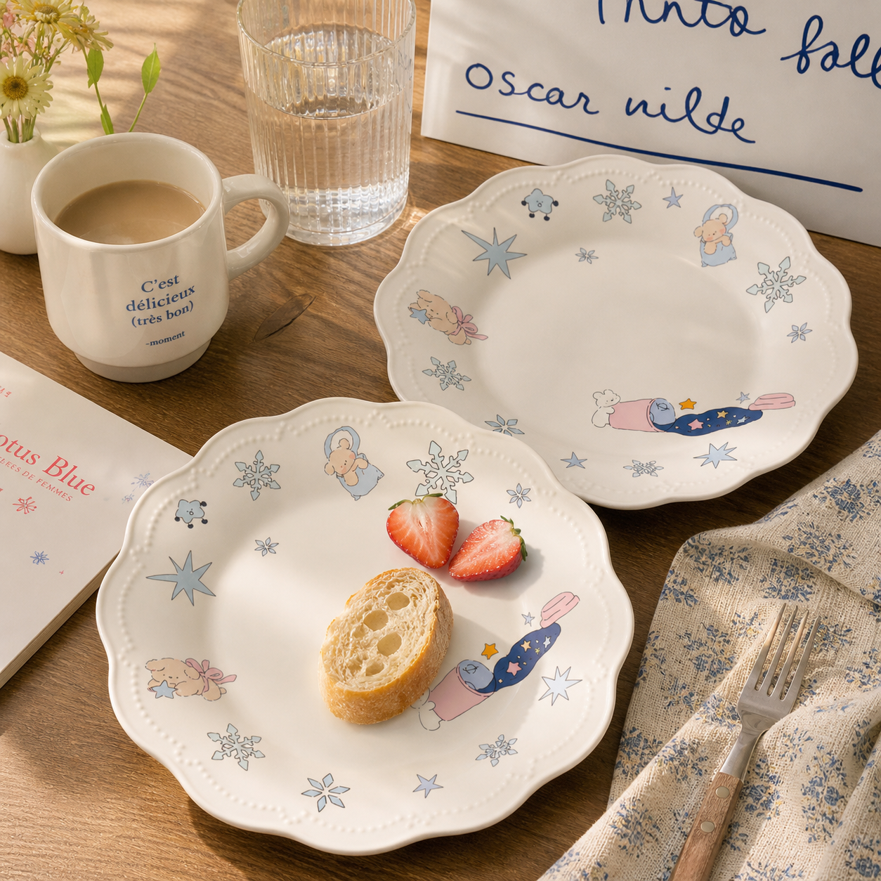Snowflake Bunny White Porcelain Deep Plate - 8.9-Inch