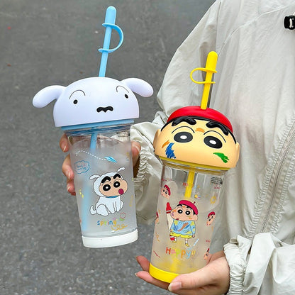 Crayon Shin-Chan & Shiro Portable Straw Cup - Cute Design, BPA-Free Tritan Material