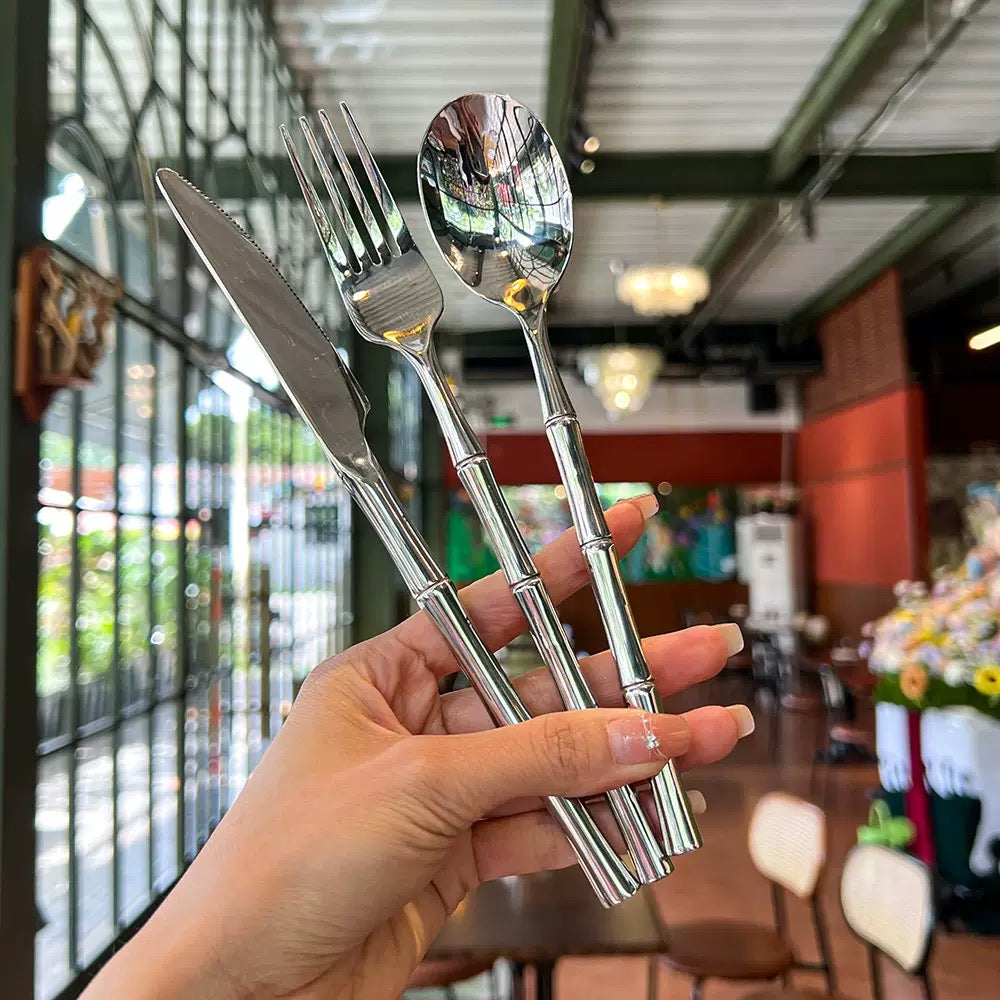 Bamboo Handle Stainless Steel Flatware Set - Set of 3