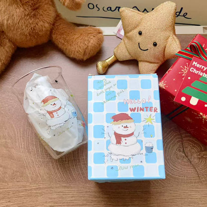 Christmas snowman glass cup with Snow man design and hot drink bucket, 350ML